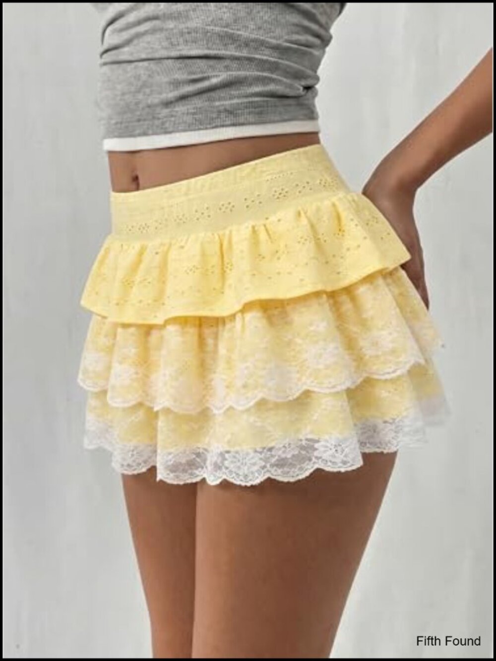 Lace Mini Skirt Ruffle Layered with Shorts A Line Skort - Picture 2 of 6